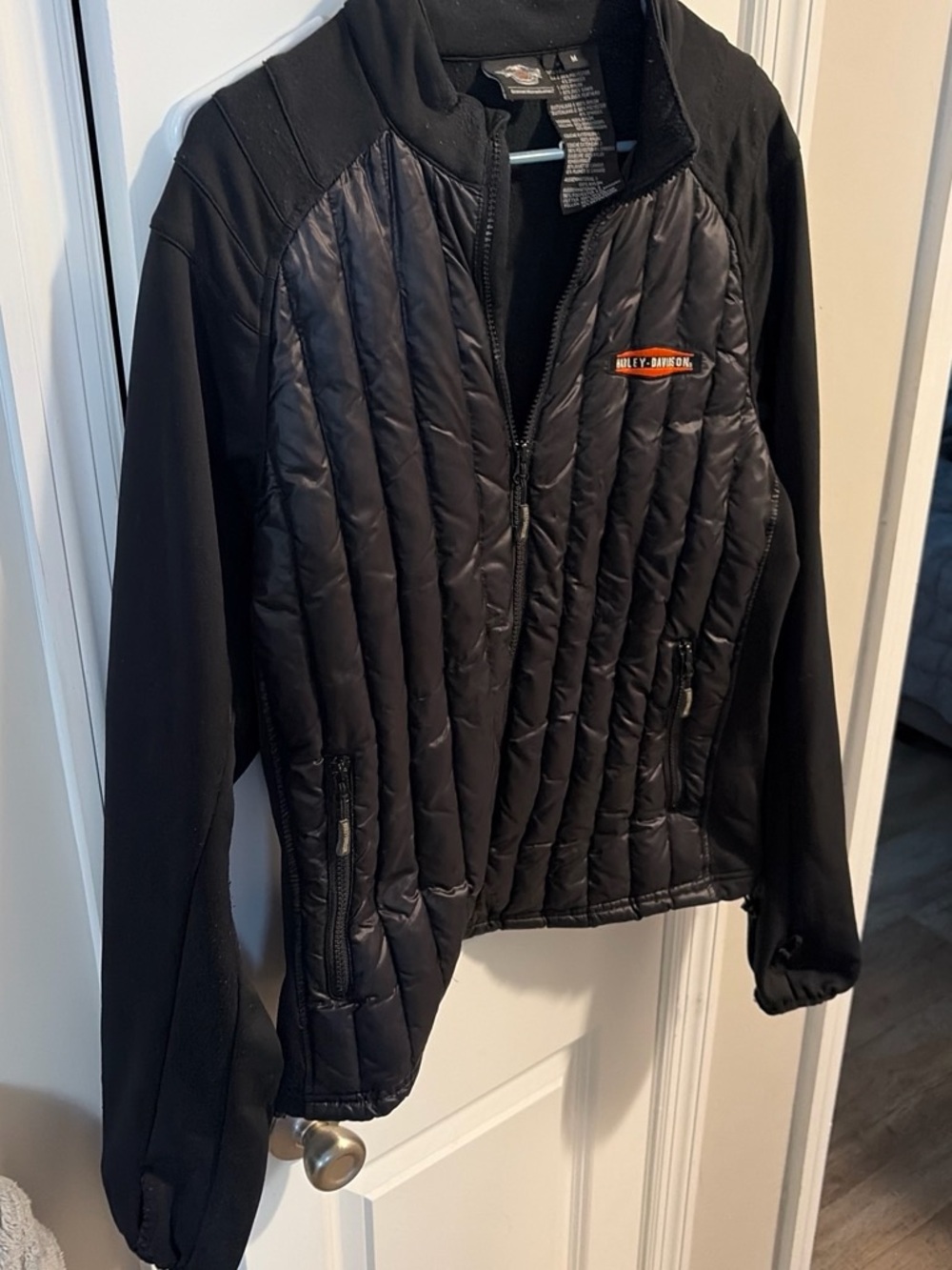 Harley-Davidson Black Quilted Hybrid Bomber Jacket with Orange Logo